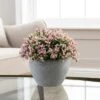 Artificial Pink Flowers In Grey Cement Plant Pot