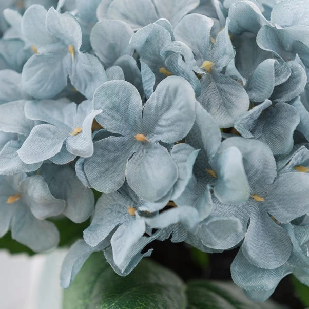 Artificial Teal Hydrangeas In Ceramic Plant Pot - Image 3