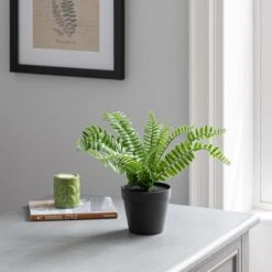 Artificial Fern In Black Plant Pot