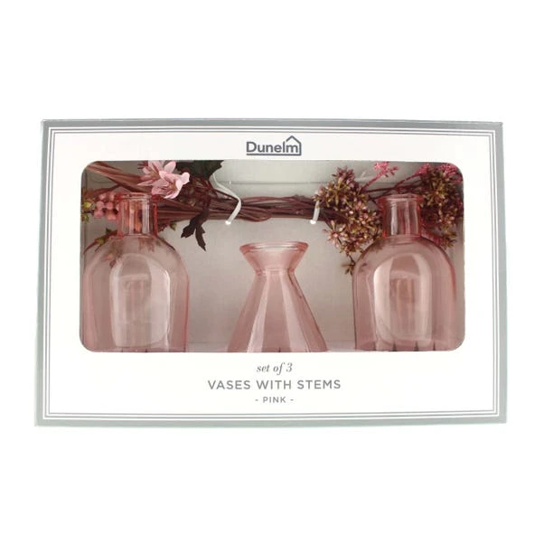 Set Of 3 Artificial Pretty Boho Stems In Pink Glass Vases - Image 5