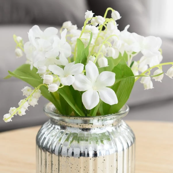 Artificial Lily Of The Valley Bouquet In Silver Metallic Vase - Image 2