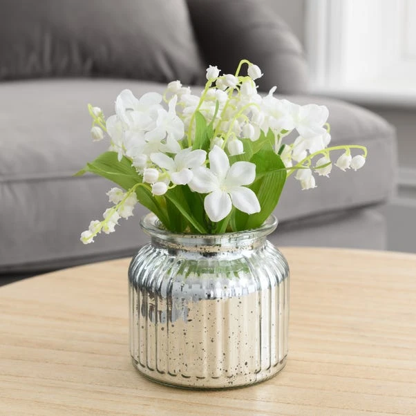 Artificial Lily Of The Valley Bouquet In Silver Metallic Vase - Image 3