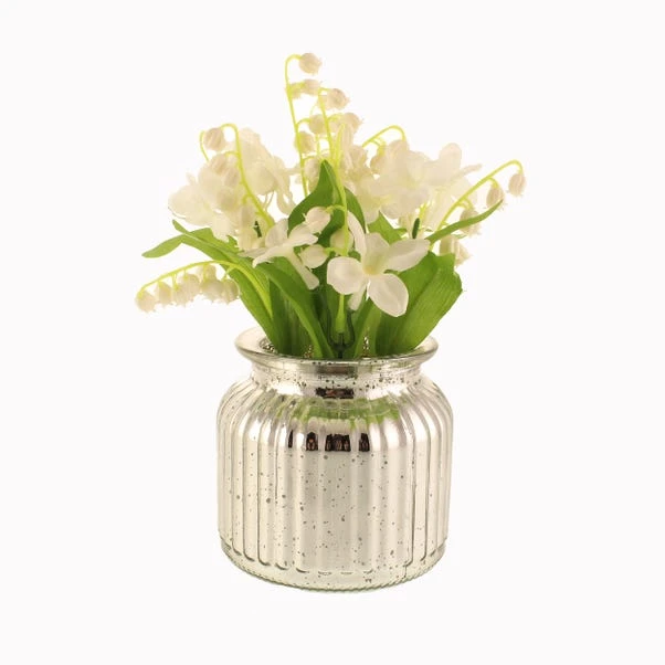 Artificial Lily Of The Valley Bouquet In Silver Metallic Vase - Image 5