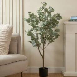 Artificial Eucalyptus Tree In Black Plant Pot