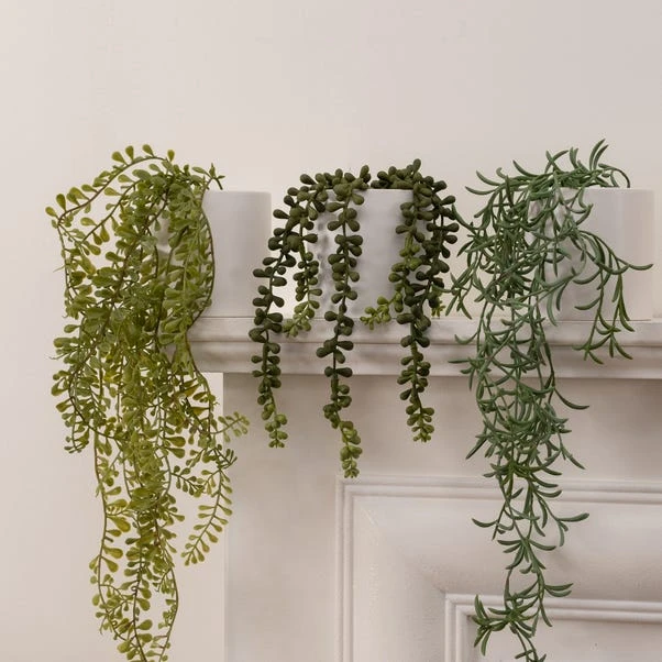 Artificial Set Of 3 Trailing Plants In White Ceramic Plant Pots - Image 2