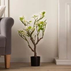 Artificial Cream Magnolia Tree In Black Plant Pot