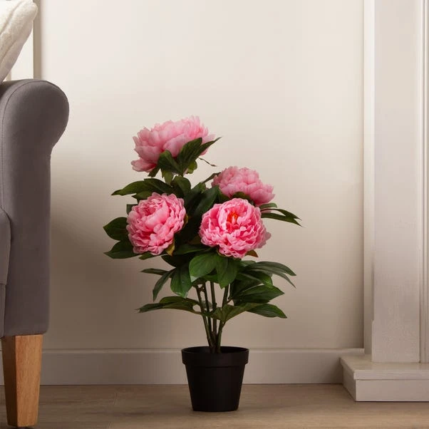 Artificial Pink Peony Plant In Black Plant Pot