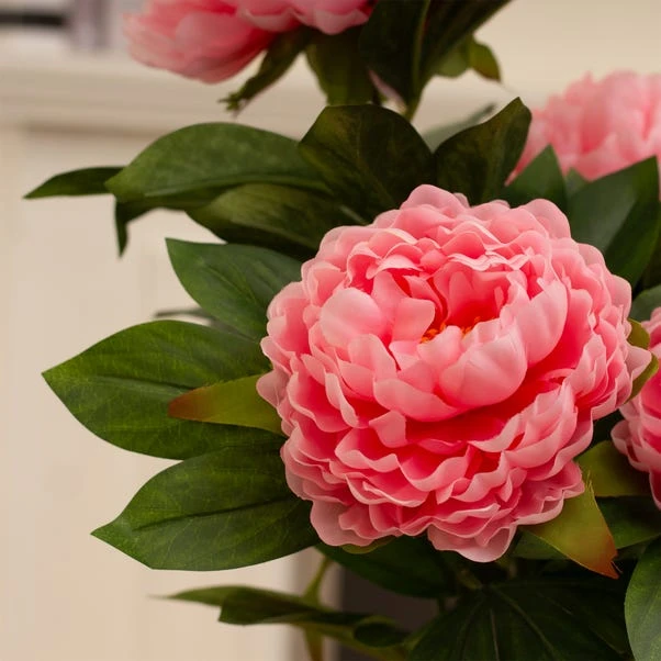 Artificial Pink Peony Plant In Black Plant Pot - Image 2