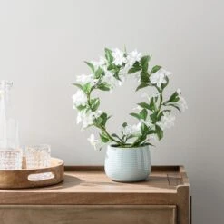 Artificial White Stephonotis In Blue Ceramic Plant Pot