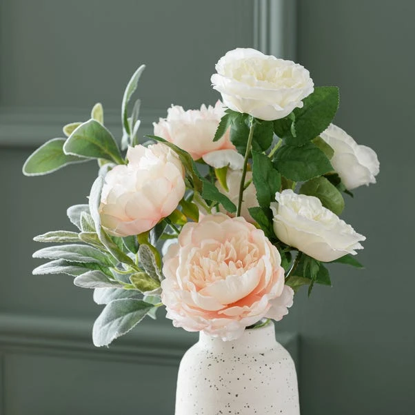 Artificial Peony And Rose Bouquet In Cream Ceramic Vase - Image 4
