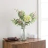 Artificial Green Hydrangea And Eucalyptus Bouquet In Ribbed Glass Vase