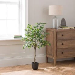 Artificial Ficus Tree In Black Cement Plant Pot