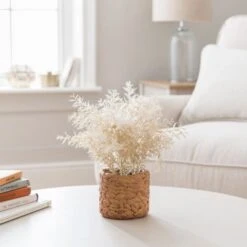 Artificial Pampas In Faux Wicker Plant Pot