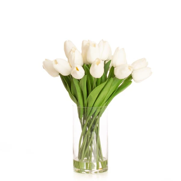 Artificial White Tulips In Glass Vase - Image 2