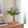 Artificial Blue Meadow Bouquet In Ribbed Glass Footed Vase