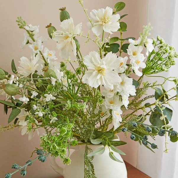 Artificial Wildflower & Eucalyptus Bouquet In Ceramic Jug Vase - Image 2