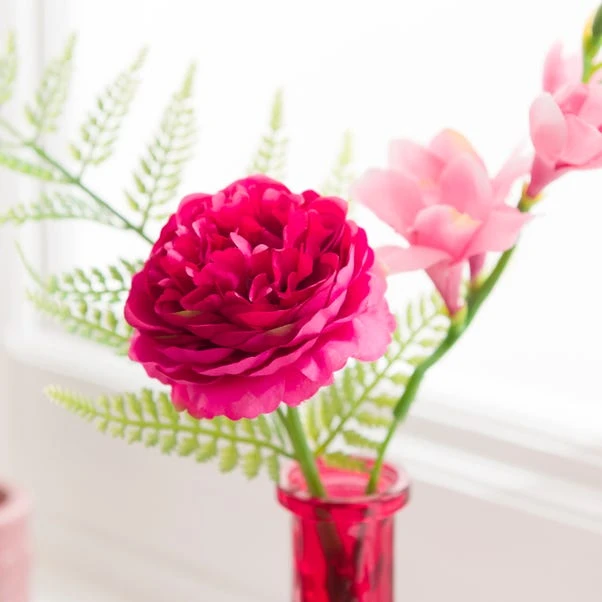 Artificial Pink Floral Arrangement In Textured Glass Vase - Image 2