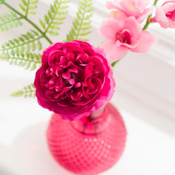 Artificial Pink Floral Arrangement In Textured Glass Vase - Image 3