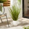 Artificial Green Grass In Rigid White Ceramic Plant Pot