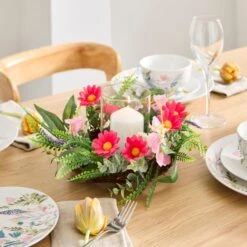 Artificial Ditsy Floral Candle Wreath