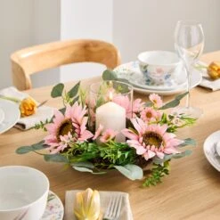 Artificial Pink Sunflower Candle Wreath