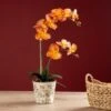 Artificial Real Touch Orange Phalaenopsis Orchid In Ceramic Plant Pot