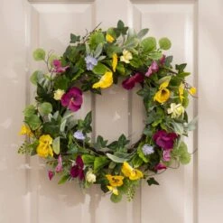 Artificial Spring Floral Pansy Wreath