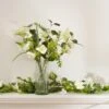 Artificial White Floral & Eucalyptus Arrangement In Glass Vase