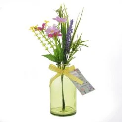 The Cottage Garden Artificial Bouquet In Green Glass Vase